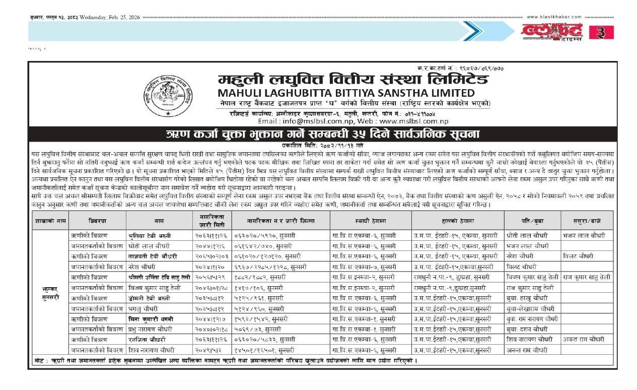 Rajbiraj Today Daily Falgun 13 2082 3.3 1